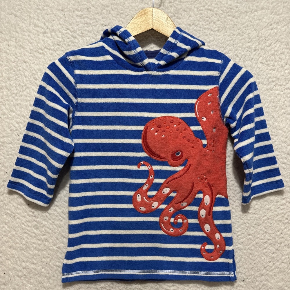 Mini Boden AppliquΓ© Towelling Size 2-3YRS Throw-on Cabana Blue/Ivory Octopus NWT